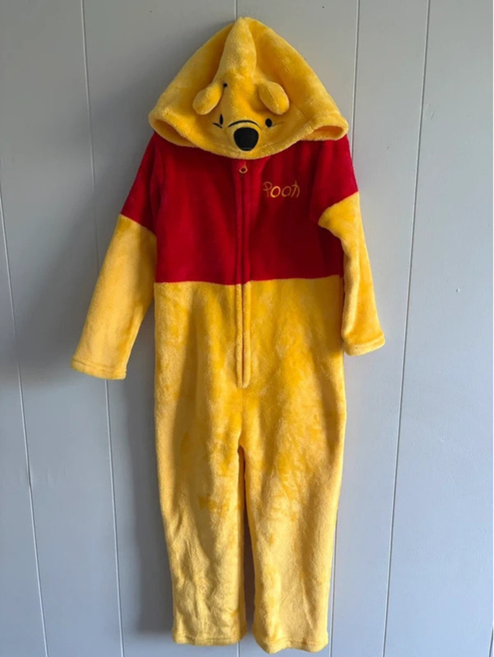 4T Disney Winnie the Pooh Yellow Fuzzy One Piece Hooded Outfit/Costume